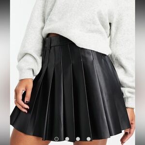 Stradivarius Black Faux Leather Skater Skirt 4 US